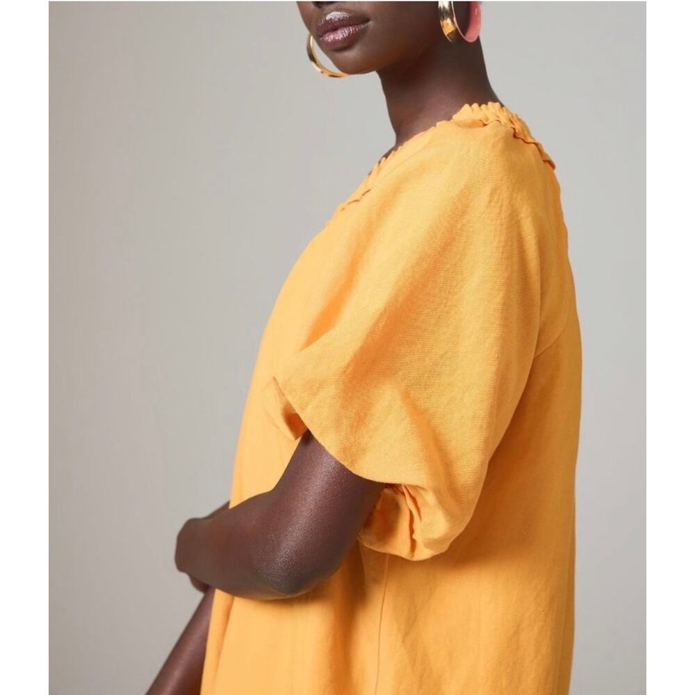 By Anthropologie One-Shoulder Waistless Mini Dress Linen Blend Mango Orange XL - Picture 3 of 6